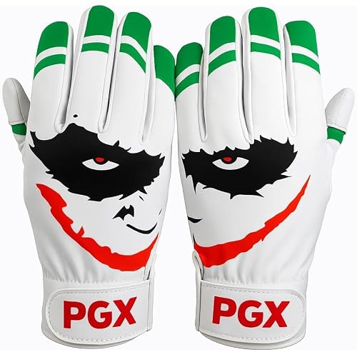 PGX Baseball Smiley Baseball Batting Gloves - Adult & Youth Baseball & Softball Gloves, Leather Palm, Wrist Strap for Secure Fit
