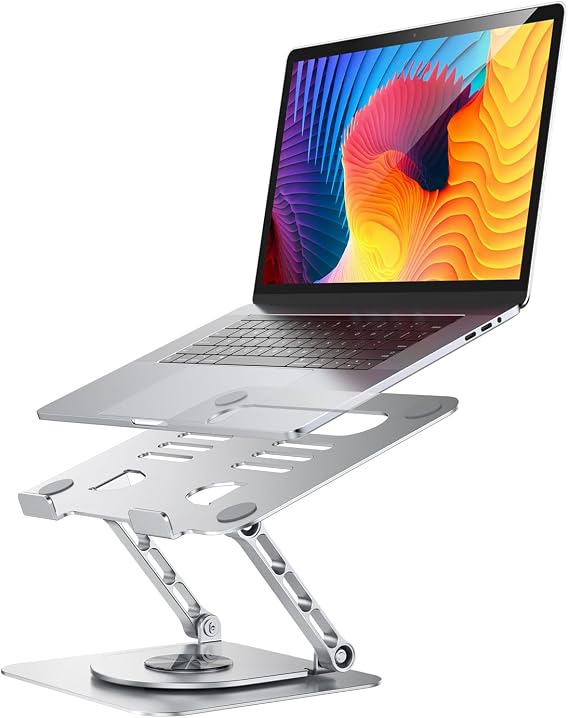 CreaDream Laptop Desk Stand, Aluminum Laptop Stand with 360° Rotating Base, Ergonomic Adjustable Notebook Holder for 10-17 Inch Laptops, MacBook Air Pro, Dell, HP, Lenovo