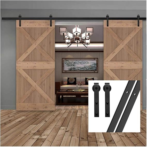 20FT/610cm Sliding Barn Door Sliding Door Kit Barn Door Hardware for Double Door,J-Shaped Hanger