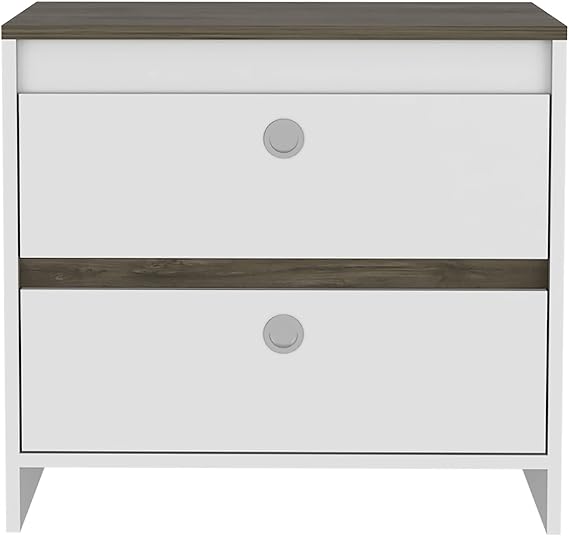 Discover Timeless Elegance: Idaly Nightstand with Superior Top and Two Drawers - Offering a Classic Combination of White and Dark Brown for Effortless Cross-Border Operations