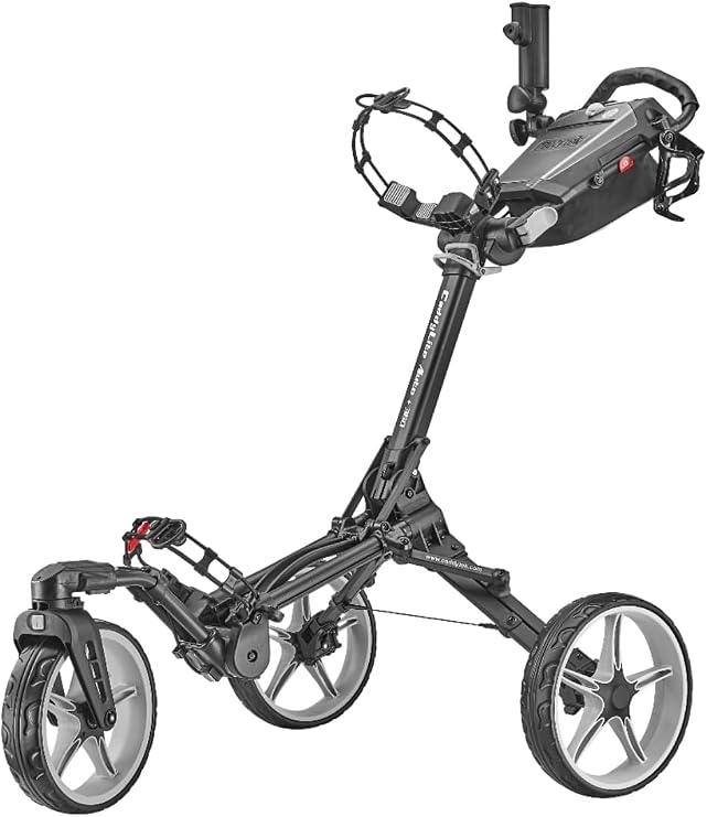 Caddytek Golf Trolley 3 Wheel with Auto-Folding, Adjustable Handle, Extendable storage compartment, Phone/GPS/Scorecard/Umbrella Holders, EVA Wheels & Foot Brake. Portable Golf Push Cart for Men Women