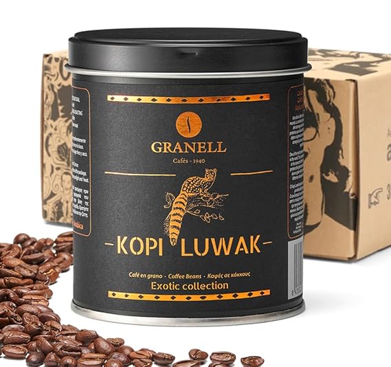 Kopi Luwak Coffee Beans, Premium Civet Coffee Luwak Whole Bean, Black Ivory Rich Bold Aroma, From Indonesia, Ultra Smooth Finish, Cafes Granell 100g