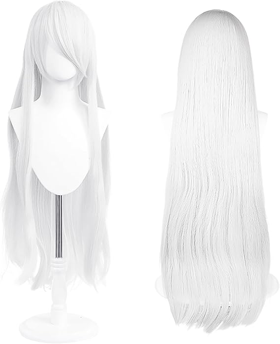 UTIEHD 100cm Long Silver White Straight Wig, Universal Anime Costume Wig