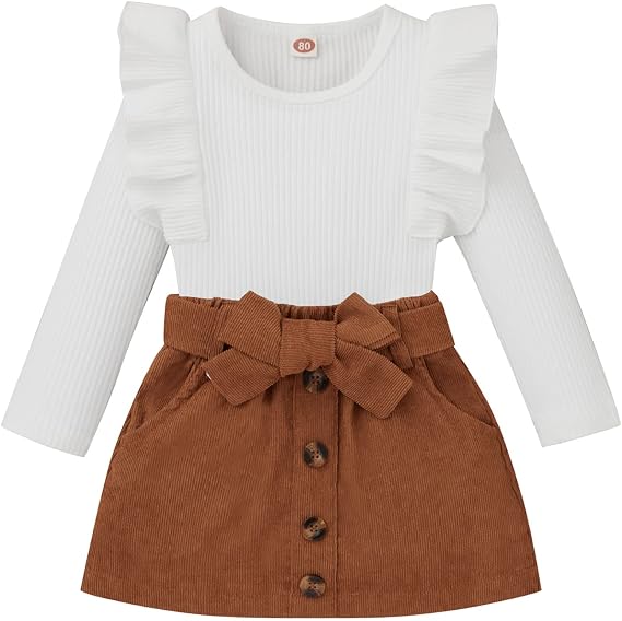Toddler Girl Fall Clothes Baby Turtleneck Solid Knitted Pullover Top A-Line Button Mini Skirt Set Girls 2Pcs Oufits