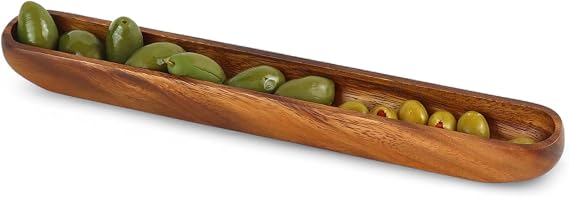 Deconox Akasya Ağacından Ahşap Zeytin Tabağı, Zeytinlik,Ahşap Zeytin Tepsisi El Yapımı Akasya Ahşap Uzun Kano Tekne Tarzı Çanak - Yemek Servis Tabağı Masa Orta Parça (35cm*5cm)