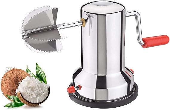 Coconut Scraper Peeler Grater Coconut Grater Scraper Shredder Hand Operated Rotating Kitchen Coconut Scraper Peeler/Shredder with Vacuum Base, Stainless Steel Grater for Kitchen 9 Inch