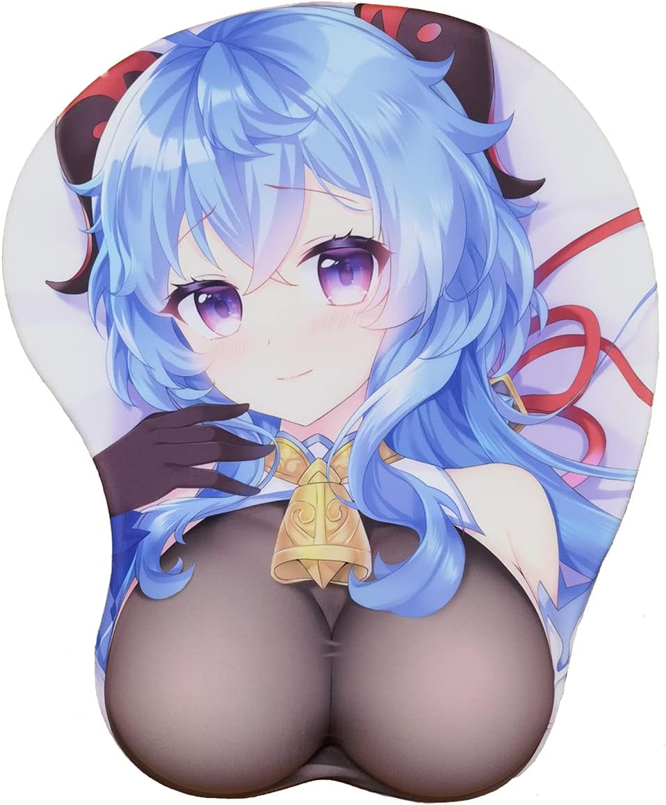 Genshin Impact Ganyu Mouse Pad with Wrist Support Comfort Silica Gel Wrist Rest Support Mat Mice 3D Mouse Pad for Computer Milk Fiber Fabric