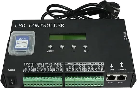 H807SA Controller Madrix 8-Port Artnet to SPI Pixel Controller MAX 8192 Pixel Suitable for WS2811 WS2812 WS2812b WS2815 Led Light Strip (Color : UK Plug)
