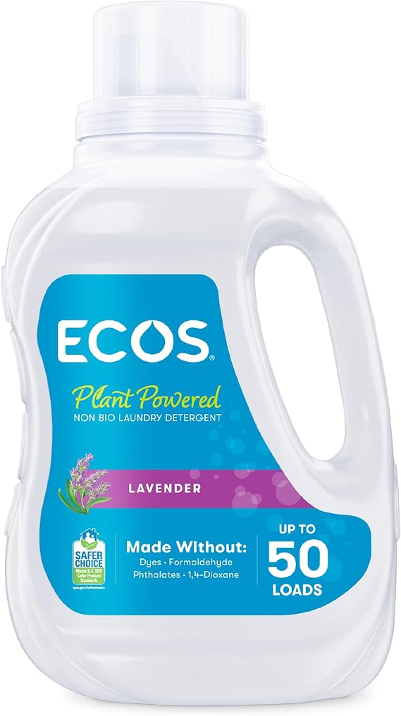 ECOS Laundry Detergent - Plant Based, for Sensitive Skin | Biodegradable, coconut derived, vegan – results at all temperatures, 50 loads, see listing for scent
