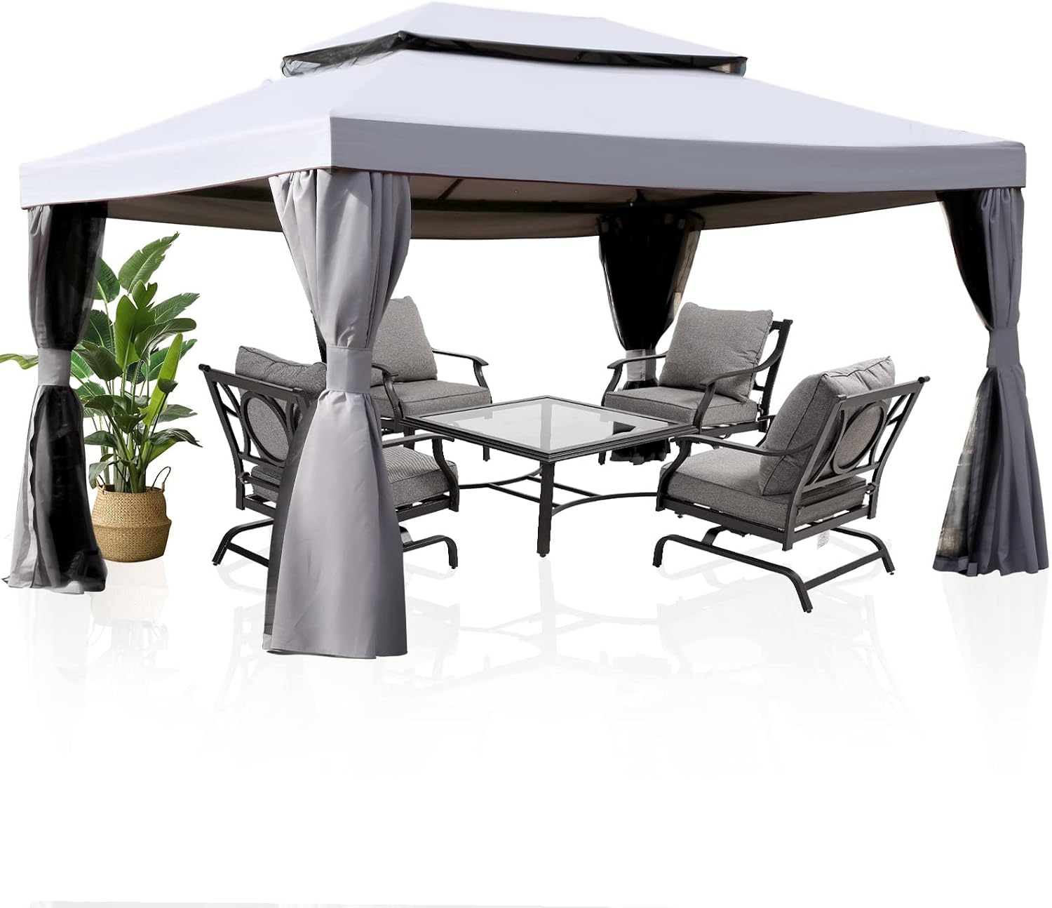 Grand Patio 10x13 Ft Patio Gazebo, Outdoor Gazebo Canopy with Mesh Netting and Curtains，Sturdy Straight Leg Tent Soft Top Gazebo for Patios Deck Backyard