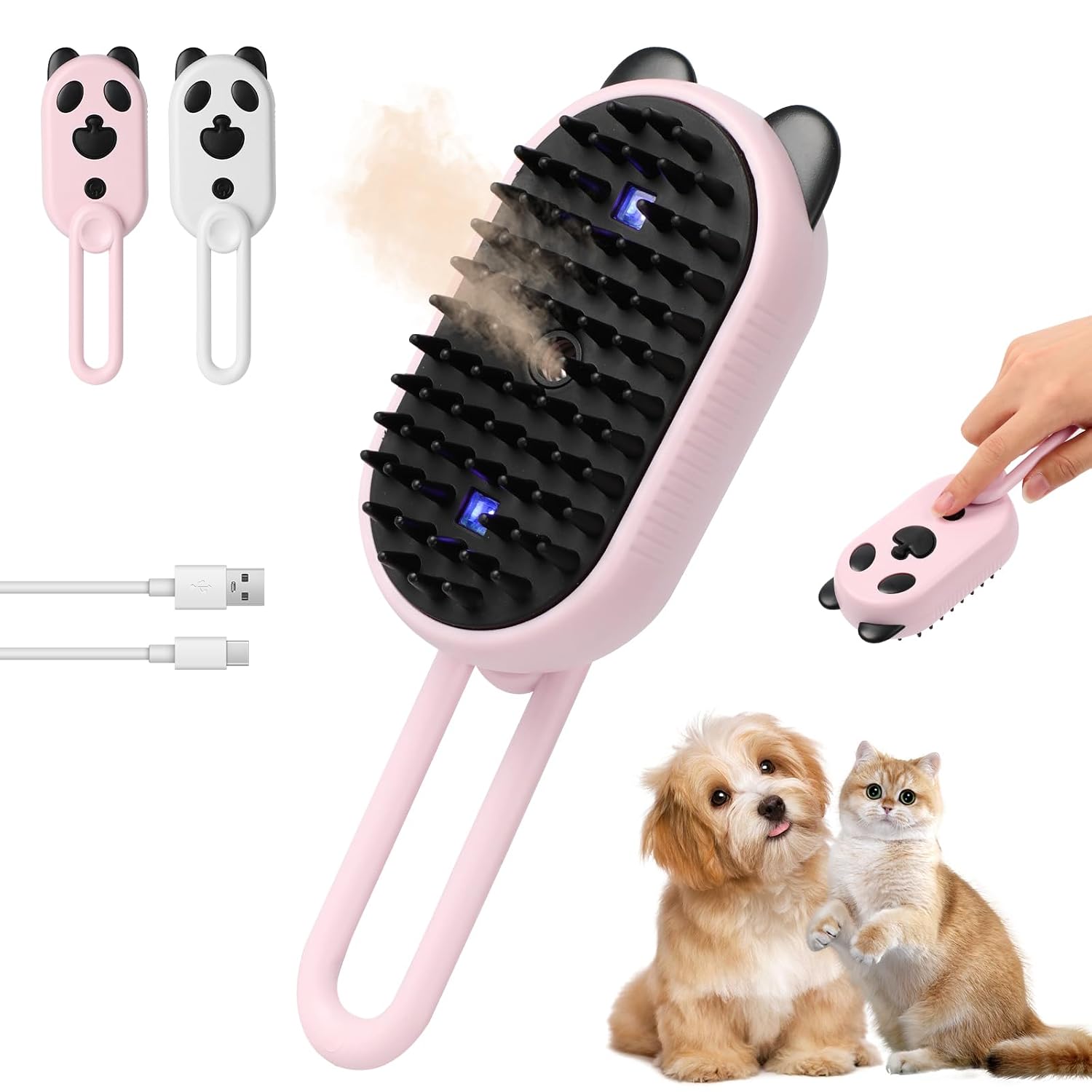 Pet Steam Groomer Brush, 2025 New 3 in 1 Cat Steam Brush for Massaging and Cleaning Shedding Pet Hair, Dog Steamy Brushes, Multifunctional Hair Removal Comb for Cats Dogs pink