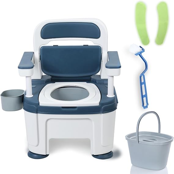 Bedside Commode for Seniors, Portable Toilet for Adults, Height Adjustable Mobile Portable Toilet Chair Seat with Handles, Adult Potty Chair Load 882lb for Disabilities Elderly & Others (Blue)