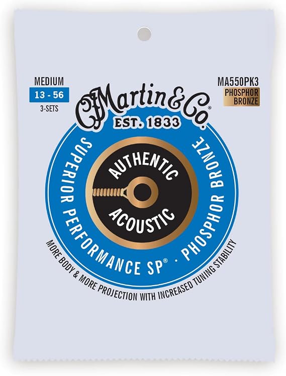 Martin Authentic Acoustic Guitar Strings - 3 Pack - Superior Performance 92/8 Medium