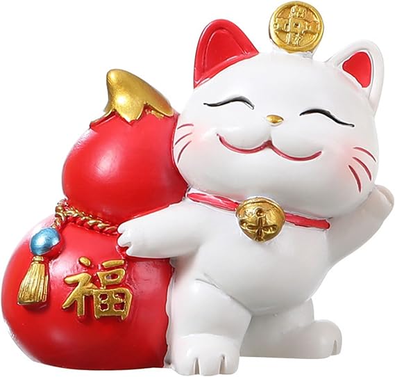 Mini Japanese Maneki Neko Lucky Cat Figurine - Lucky Cat Statue Mini Japanese Resin Money Lucky Cat, Caishen Cat, Cute Wealth Cat Figures Lucky Home Decor Ornaments