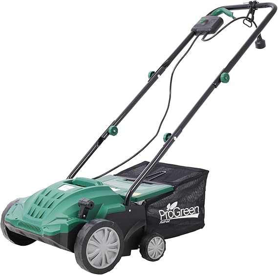 13" 2-in-1 Electric Lawn Dethatcher & Scarifier - 12 Amp Power, 3600RPM, 31.7QT XL Collection Bag | 4 Height Adjustments, CUS Certified, Tool-Free Storage