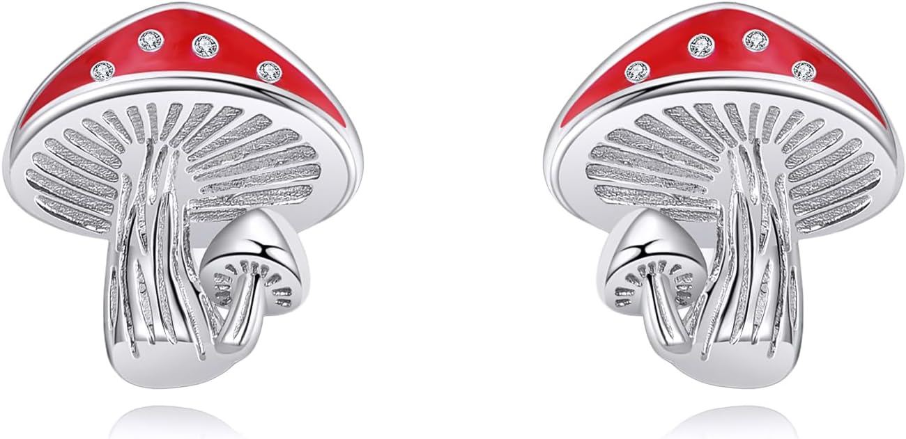 Mushrooms Stud Earrings Sterling Silver Cute Mushroom Earring Nature Gifts for Women Men
