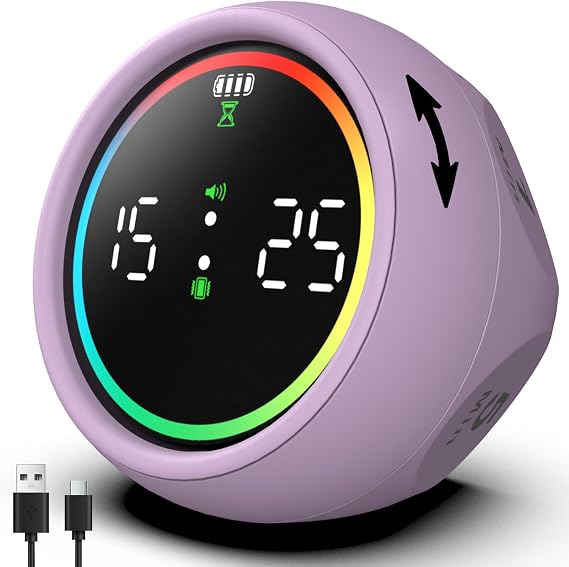 Pomodoro Timer Cube, Productivity Timer for Kids with 1, 5, 10 Min Preset Countdown, Stopwatch and Custom Countdown, for ADHD, Study, Work, Fitness, Cooking (Purple)