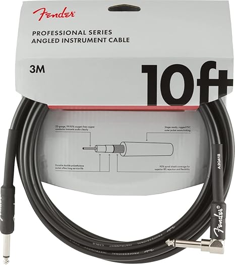 Fender Professional Series Instrument Cable, Straight/Angle, Black, 10ft