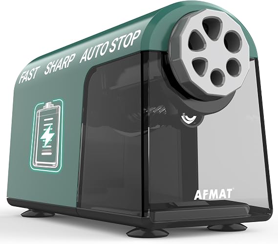 AFMAT Electric Pencil Sharpener, 6 Holes Fast Sharpening for 10000 Times,6-11mm Pencil & Colored Pencils Sharpeners, Auto-Stop,Heavy Duty USB Large Pencil Sharpener for Artists,Teacher,Green,PSD2