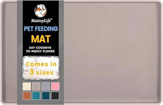 MateeyLife Cat Food Mat, Anti-Slip & Waterproof Cat Dog Bowl Mat, Taupe | Food-Grade Silicone Pet Feeding Mat, Splash-Resistant Edges, Easy to Clean, Fit for Dog & Cat Feeding Bowls
