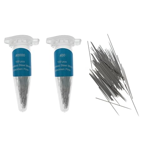 2PCS Stainless Steel Microneedles 0.2x15mm and 0.27x15mm Double Short Needle Insect Specimen Reusable Sample Pin Suitable for Specimen Collection and Preparation
