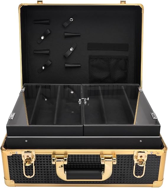 Barber Case Organizer Portable Barber Carrying Cases, Professional Cosmetic Bag with 2 Locks Travel Hair Stylist Tools Storage