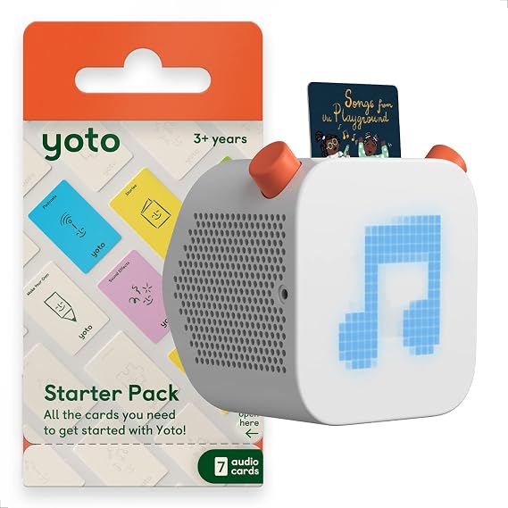 Yoto Player + Starter Pack Bundle Kids Screen-Free Bluetooth Audio Speaker & 7 Card Pack, Play Audiobook Stories Music Podcasts Radio Sleep Sounds, Ok-to-Wake Alarm Clock with Nightlight, Ages 3-12+