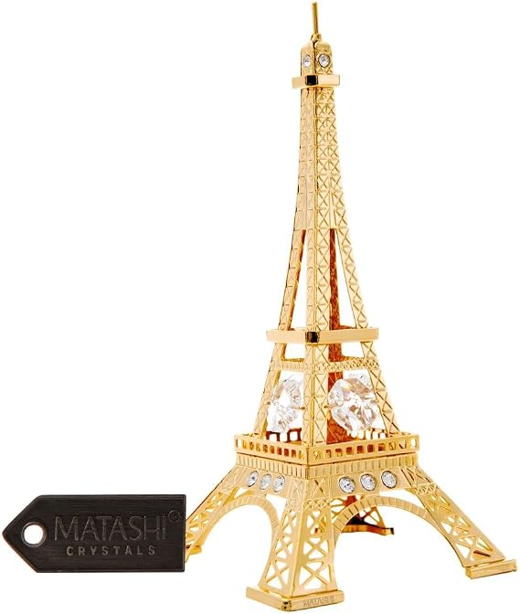 Matashi Gunmetal Grey Eiffel Tower Ornament with Crystals Luxury Parisian Home Decor, Desk Figurine, Collectible Gift for Christmas, Valentines Day,