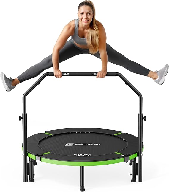 B BCAN Rebounder Trampoline for Adults, 102cm Foldable Mini Trampoline, Adjustable Foam Handle & Upgraded Stability, Exercise Trampoline Indoor Workout, Max Load 150kg