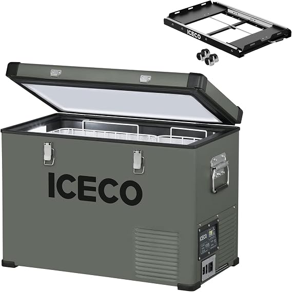 ICECO VL45 12 Volt Refrigerator, 47 Quart Platinum Portable Fridge, With SECOP Compressor, 0F~50F, 12/24V DC, 110/240V AC, Compact Freezer for RV, Truck, Car Use (With Slide Mount)