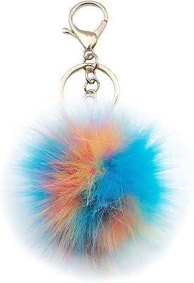 jtkdxqs Pom Pom Keychain Artificial Mink Fur Plush Fluffy Soft Ball Key Ring Rainbow for Women