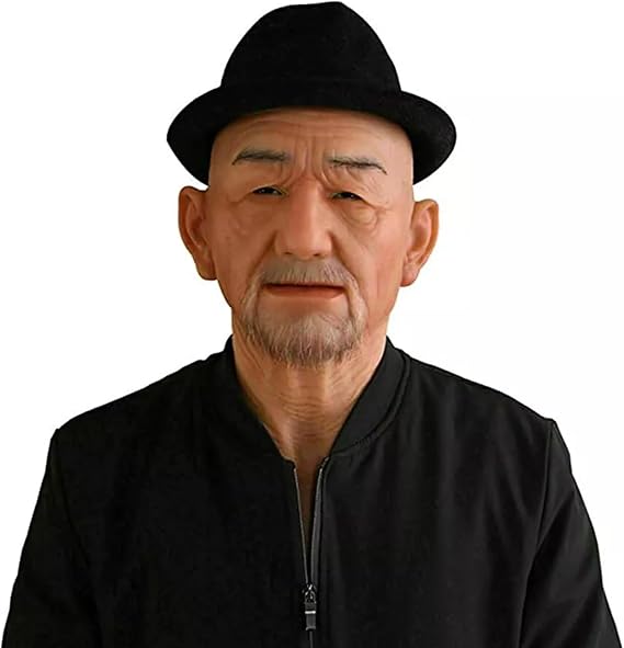 Realistic Old Man Silicone Head Mask William Face Mask Costume Head Cover Headgear with Beard for Halloween Cosplay
