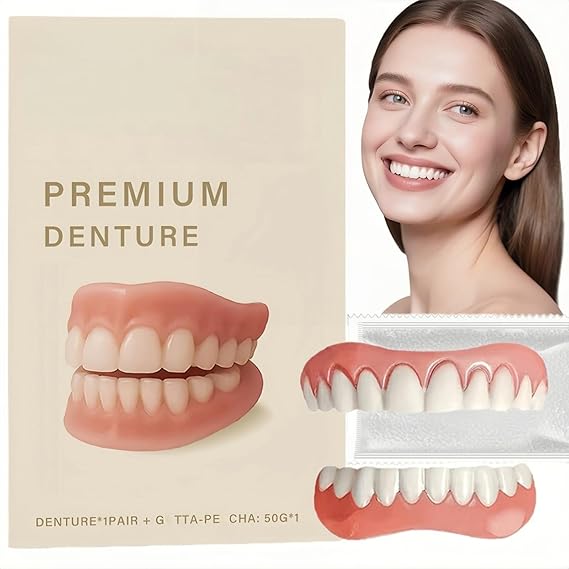 Premium Full Denture Set,Soft Denture Reline Kit,Silicone Reline Denture Set,Dentures False Teeth Set for Adults,Elaborate Design,Comfortable and Adjustable,Material Safety,Comfortable and Natural