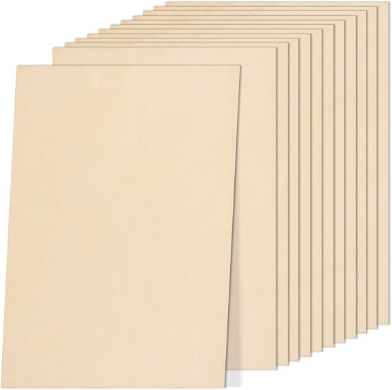 12Pcs Plywood Sheets, 300x 400 x 2mm Unfinished Basswood Sheets Board for Woodcraft Model, Crafts, Painting, Engraving, Stenciling, Home Decor