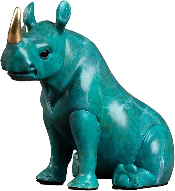 Bronze Rhino Sculpture, Tabletop Display Copper Rhinoceros Statue Hot Cast, Animal Decor Sculpture Craft Home Office Decor