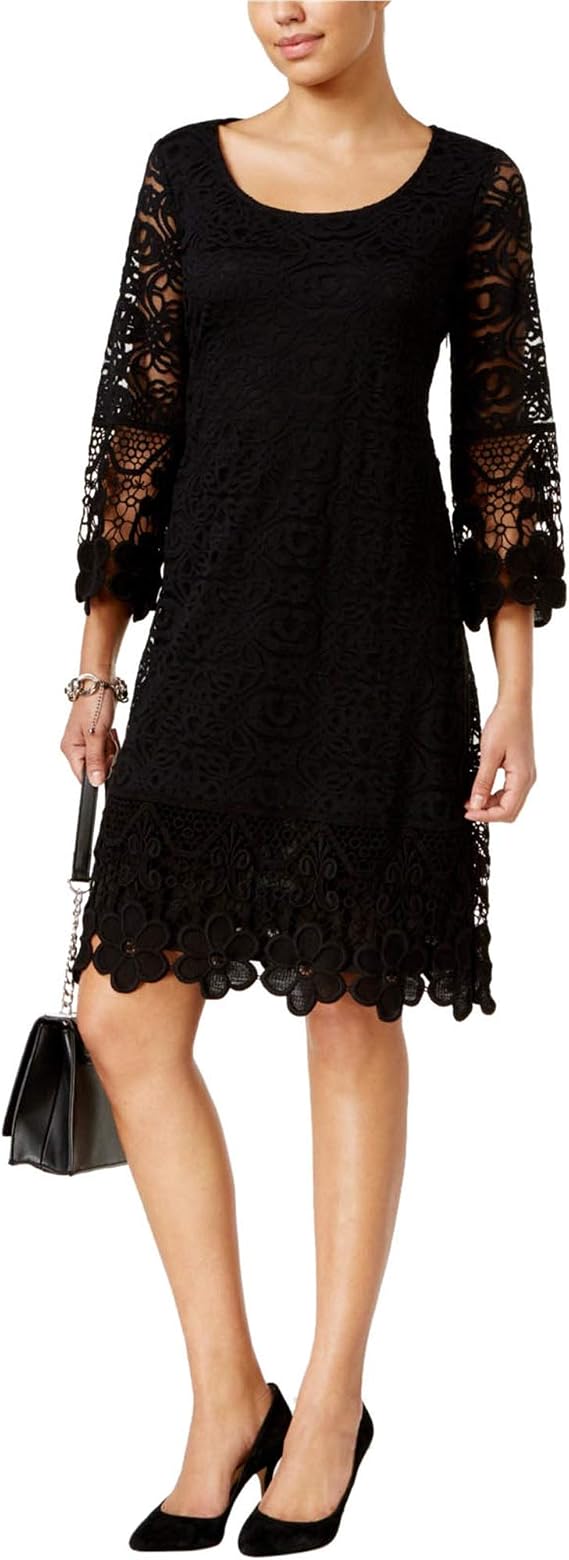 Alfani Womens Crochet-Trim A-Line Dress