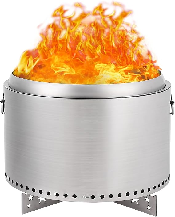 Smokeless Fire Pit, 20.5" with Handle, Portable Fire Pit for Camping with Removable Ash Pan, Outdoor Bonfire Pit for Camping, Garden, Patio