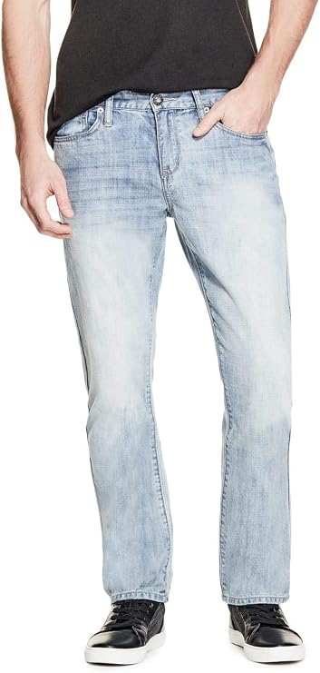 GUESS Factory Men's Delmar Medium Rise Slim Straight Denim Jeans