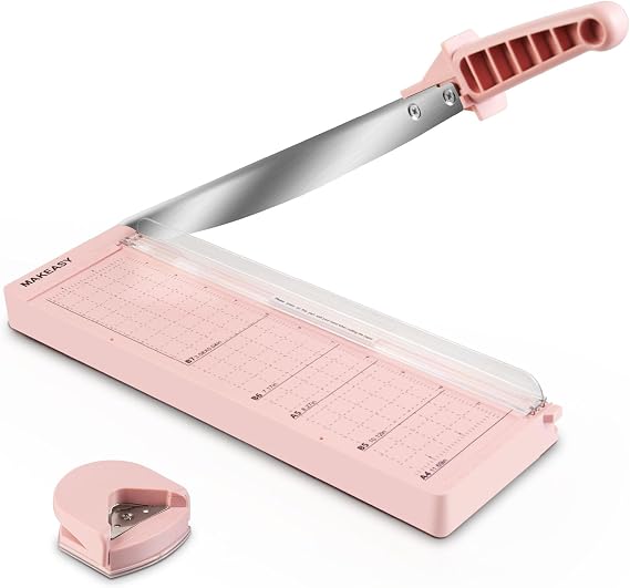 Paper Cutter 12 Inch, Guillotine Paper Cutter with 8 Sheet Capacity, Heavy Duty Paper Cutter for Cardstock, Paper Trimmer for Crafting, Classroom and Office, Pink