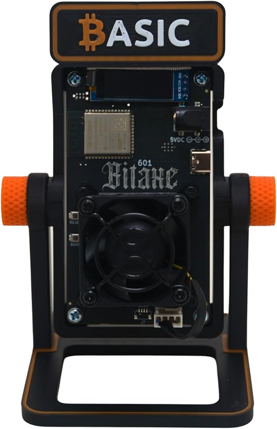 Basic Solo Bitcoin Miner Bitaxe Gamma 601 BM1370 ASIC, 1.2 TH/s Open Source Crypto Mining Device with AxeOS, 2.4G Wi-Fi, OLED Display, Low Noise Home Mining Unit, 5V Power Supply & Stand Included