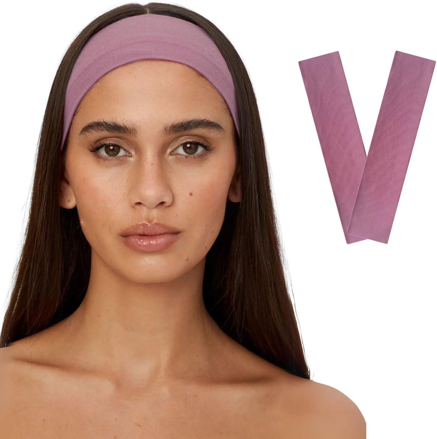 2-Piece Headband - Elastic Anti-Slip Slim Flexible Cotton Absorbent Women's Headband Bandana, Unisex Spa Running Dance Yoga Pilates Bicycle Fitness Hair Sweatband 2-Piece Headband Set