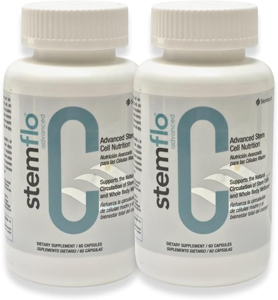Stemflo Natural Stem Cell Support Supplement, Super-antioxidants, Cardiovascular & Blood Pressure Support, 60 Capsules (2 Pack)