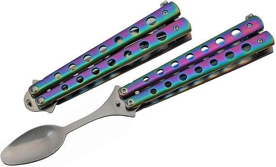 SZCO Butterfly Style Spoon 5", Foldable Spoon for Travel, Rainbow