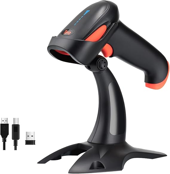 Tera HW0002 Kablosuz Barkod Okuyucu, 1D/2D/QR Kod Tarayıcı, Bluetooth/2.4G/USB 3’ü 1 Arada, Titreşim Uyarılı & Şarj Göstergeli, Stand Dahil