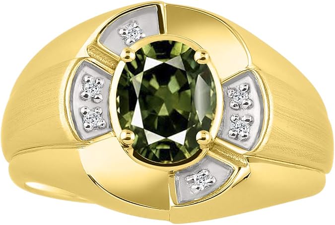 Rylos Yellow Gold Plated Silver Men's & or Ladies Ring with 8X6MM Oval Gemstone & Diamonds - Unisex Color Stone Birthstone Ring Sizes 7-13