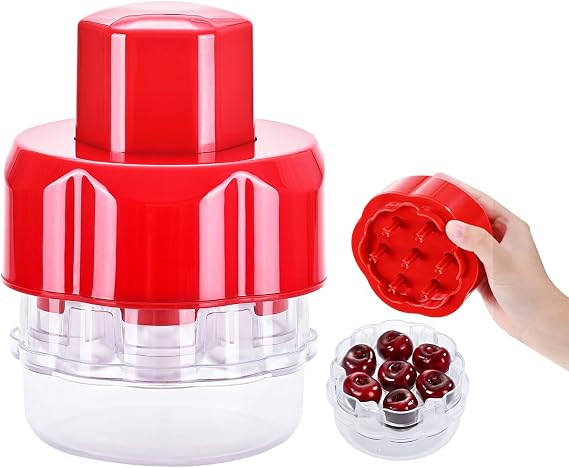 Cherry Pitter Tool Pit Remover - Portable Cherry Core Remover - Quick Release Multi Cherry Pitter Tool for Kitchen, Cake Shop, Fruit Salad (Red)