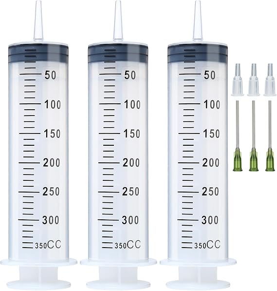 3pcs 350ml Syringes with Needle 14G 1.5, Extra Large Plastic Syringes for Glue Dispensing, Scientific Labs, Watering, Refilling, Multiple Uses