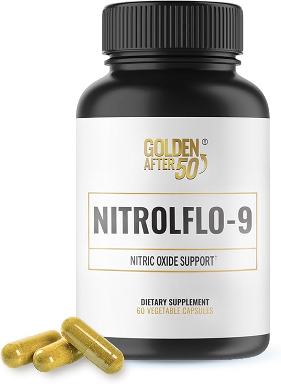 Golden After 50 NitrolFlo-9 - Nature-Powered Nitric Oxide Supplement with Pomegranate Extract, Grape Seed, and S7 - Supports Nutrient Circulation and Optimal Energy