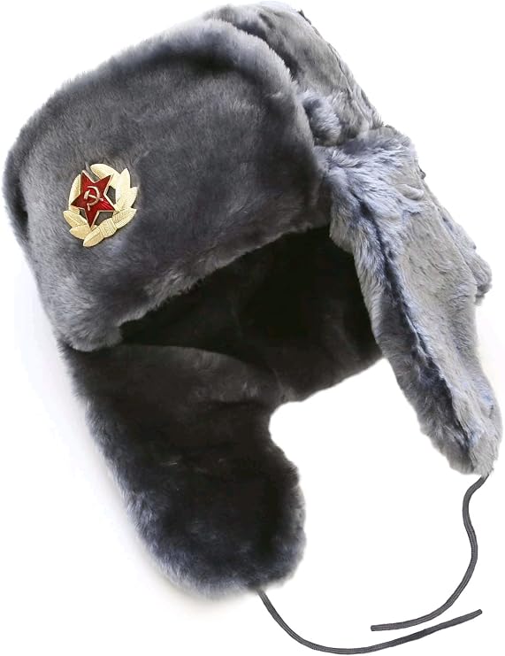 Russian ushanka winter hat Gray, with Soviet Red Star insignia