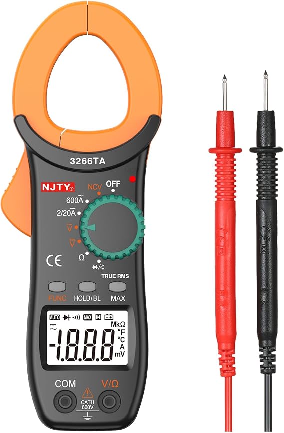 NJTY Portable Handheld Multimeter with NCV Test AC/DC Voltage Auto Range LCD Display for Accurate Electrical Testing Suitable for Home and Shop Use Black Orange